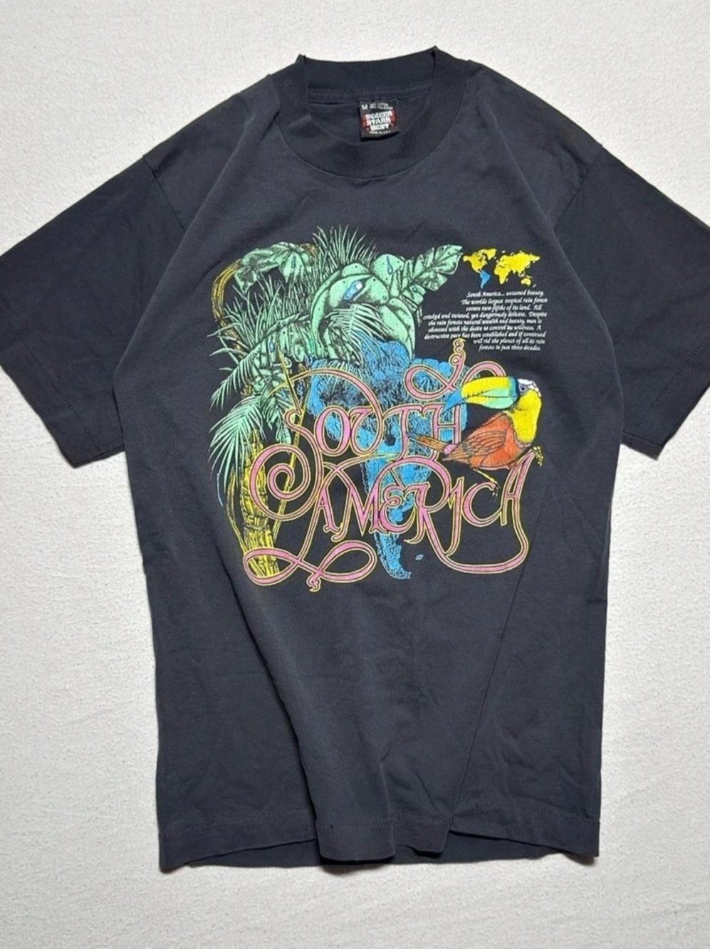 Screen Stars Best Graphic South America Parrot Print Tee in Black Size Medium su